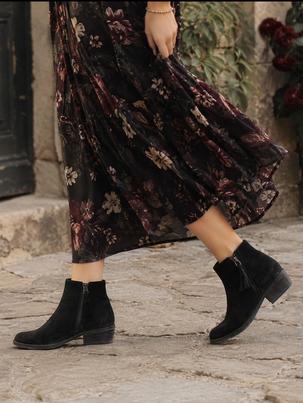 Propet Rebel Black Suede Boho Western Tassel Zip Ankle Boots Size 11